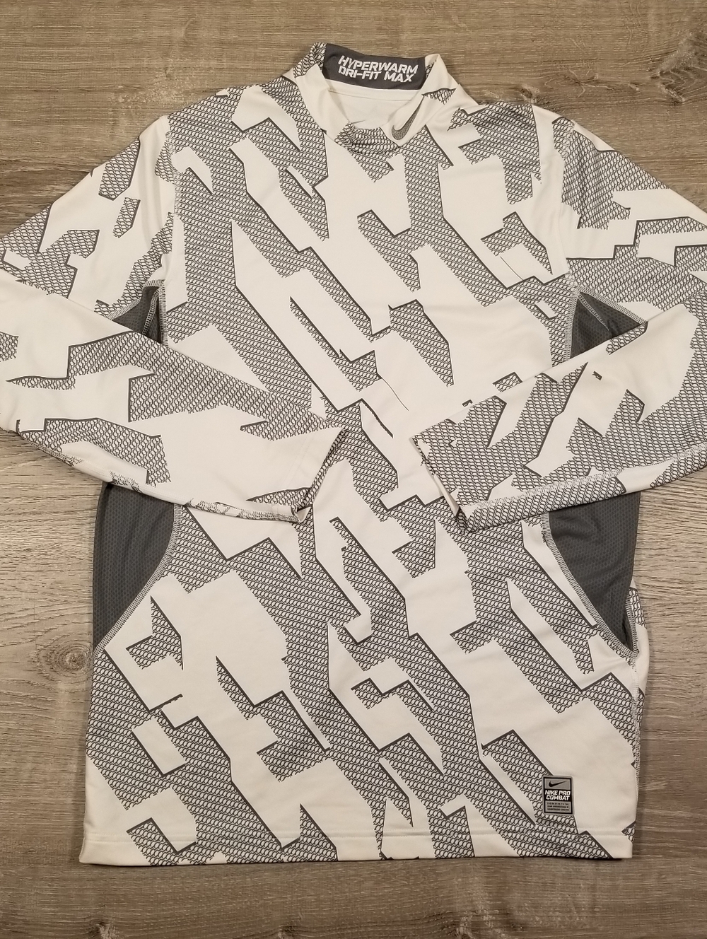 Nike Pro Combat Hyperwarm Dri Fit Max Long Sleeve Shirt Mens Large Gray White